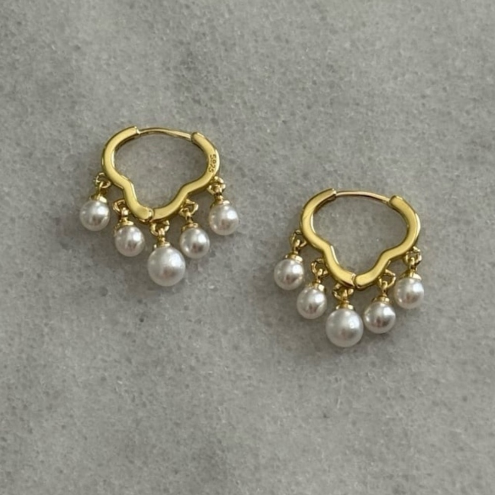 Gold Pearl Fringe Tassel Geometric Hoop Earrings 

Brand New - Picture 4 of 4
